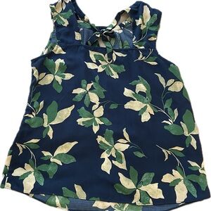 Fortune & Ivy Leaf Print Women's Tank Top in Green and Cream with Tie Back